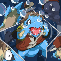 brown_hair bubble clothed clothing discarded_clothing fangs feral growth hair hat headgear headwear human_to_feral male mid_transformation open_mouth scale_growth scales shrinking size_transformation snout snout_growth solo species_transformation teeth transformation underwater water molybdenum_(pixiv) nintendo pokemon red_(pokemon) generation_2_pokemon human mammal pokemon_(species) totodile 1:1 low_res shaded