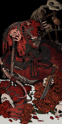 accessory alternative_fashion anthro armor bone claws clothed clothing crossdressing dress ear_piercing ear_ring facial_piercing flower frilly furgonomics goth gothic_lolita grey_body headgear helmet j-fashion leaning_on_object leaning_on_weapon lolita_(fashion) looking_down male melee_weapon no_pupils nose_piercing nose_ring pensive piercing plant red_armor red_clothing red_dress red_eyes ribbons ring_piercing rose_(flower) sharp_teeth simple_background skull solo spiked_armor spiked_helmet spikes standing sword tail tail_accessory tail_ribbon teeth weapon sallllltywater warhammer_(franchise) warhammer_fantasy queek_headtaker mammal rodent skaven hi_res