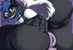 anthro anus bedroom_eyes biped blue_hair butt fur grin hair half-closed_eyes looking_at_viewer looking_back male narrowed_eyes puffy_anus raised_tail seductive smile solo spread_anus spread_butt spreading tail teeth fatalsyndrome skunkishblue mammal mephitid skunk