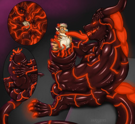 anthro balls big_balls big_penis bioluminescence cock_vore drone dronification duo genitals glowing glowing_eyes goo_suit huge_balls huge_penis hyper hyper_genitalia hyper_penis internal male male/male markings muscular penetration penile penis sex simple_background sitting tentacle_sex tentacles urethral urethral_penetration vore akryloth mythology akryloth_(character) dragon felid goo_creature mammal mythological_creature mythological_scalie pantherine scalie tiger hi_res