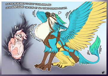 ambiguous_gender anthro anthro_prey aviator_glasses blue_body blue_feathers bodily_fluids bulge curled_up duo eyewear feathers feral feral_pred glasses grey_background harness heart_symbol internal larger_feral larger_pred male nervous nervous_smile simple_background size_difference smaller_anthro spread_wings sweat sweatdrop text vore white_body white_feathers wings yellow_body yellow_feathers viciousfeathers mythology armadillo avian gryphon mammal mythological_avian mythological_creature xenarthran 2025 english_text hi_res signature