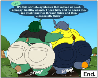 anthro belly belt big_belly big_butt black_bottomwear black_clothing black_shirt black_shorts black_topwear bottomwear butt clothing dialogue duo female green_body green_ears green_hair green_tail grey_body grey_ears grey_tail hair hand_on_another's_back hand_on_back hoodie huge_belly huge_butt huge_thighs hyper hyper_belly hyper_butt male morbidly_obese morbidly_obese_anthro morbidly_obese_female morbidly_obese_male obese obese_anthro obese_female obese_male onomatopoeia orange_inner_ear outline outside overweight overweight_anthro overweight_female overweight_male plant proboscis_(anatomy) rear_view shirt shorts sound_effects speech_bubble stomping tail text thick_thighs topwear torn_bottomwear torn_clothing torn_shorts tree trunk_(anatomy) walking white_outline yellow_clothing yellow_hoodie yellow_topwear jouigidragon animal_crossing nintendo dizzy_(animal_crossing) opal_(animal_crossing) elephant elephantid mammal proboscidean 2022 5:4 colored digital_media_(artwork) english_text flat_colors hi_res
