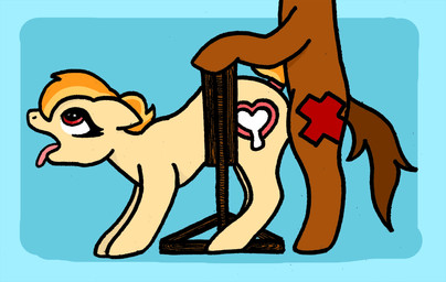 ahegao arched_back brown_body brown_fur doggystyle duo female feral forced from_behind_position fur hair looking_pleasured male male/female orange_hair questionable_consent red_eyes restraints sex stocks tan_body tan_fur whisperwell hasbro my_little_pony fan_character equid equine horse mammal pony hi_res