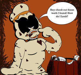 anthro barrel big_eyes candy chocolate chocolate_chips cookie_dough dessert female food goo-connected_lips pie_cut_eyes rubberhose simple_background slightly_chubby smile solo teeth text crazy_8_animations cookie_(crazy_8_animations) food_creature goo_creature english_text shaded simple_shading