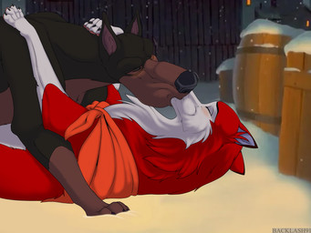 black_body black_fur bodily_fluids brown_body brown_fur duo eyes_closed female feral feral_on_feral french_kissing fur kerchief kissing male male/female neckerchief neckwear outside red_body red_fur saliva snow snowing white_body white_fur winter backlash91 conditional_dnp balto_(series) disney lady_and_the_tramp universal_studios buster_(lady_and_the_tramp) jenna_(balto) canid canine canis dobermann domestic_dog husky mammal nordic_sled_dog pinscher spitz 4:3 hi_res