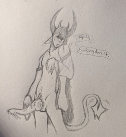 ambiguous_gender bodily_fluids claws clitoral_hood clitoris clothed clothing desperation embarrassed flustered genital_fluids genitals grumpy hair horn leaking_precum long_hair masturbation partially_clothed penile_spines penis precum robe slim small_waist solo tail tail_motion tailwag touching_penis upset cannedlettuucee original_character_do_not_steal unnamed_character demon humanoid unknown_species absurd_res hi_res traditional_media_(artwork)