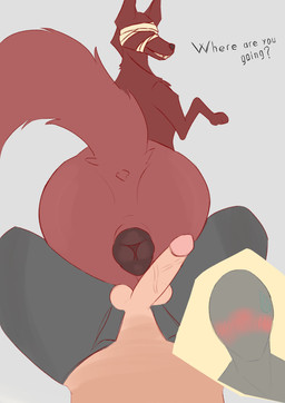 animal_genitalia animal_vulva bandage bestiality butt canine_ears canine_genitalia canine_vulva cult cultist duo fangs female feral first_person_view fur genitals human_on_feral interspecies male male/female male_on_feral penis red_body red_fur sex tail teeth text vulva wide_hips sasers ria_(sasers) canid canine canis domestic_dog human jackal mammal absurd_res hi_res