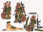 ak-103 anthro assault_rifle bandage blood bodily_fluids bridge_piercing camo camo_clothing camo_print clothed clothing ear_piercing ear_ring facial_piercing female female_anthro floppy_ears fur gesture gloves gun hair hand_gesture handwear iv_bag iv_line kemono long_hair looking_at_viewer military nose_piercing notched_ear pattern_clothing piercing ranged_weapon rifle ring_piercing rocket_launcher solo surface_piercing tattoo thumbs_up weapon wounded tinygaypirate arma_3 apogee_(tinygaypirate) canid canine canis domestic_dog mammal marine pinniped seal spitz 2023 absurd_res digital_media_(artwork) hi_res multiple_images