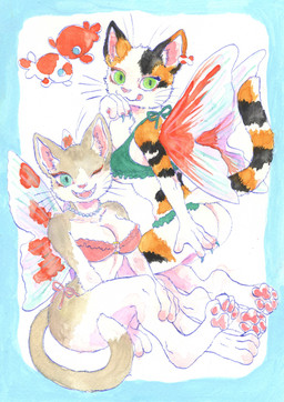 anthro bikini bra breasts butt claws cleavage clothed clothing duo ear_piercing ear_ring female feral fur green_eyes jewelry licking licking_lips looking_at_viewer necklace one_eye_closed open_mouth pawpads paws piercing ring_piercing swimwear tail tongue tongue_out two-piece_swimsuit underwear whiskers wink kyokyota ambient_sealife amur_carp aquatic arthropod carp crab crustacean cyprinid cypriniform decapod domestic_cat felid feline felis fish koi malacostracan mammal typical_carp 2023 absurd_res hi_res traditional_media_(artwork)