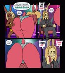 anthro big_butt blonde_hair brown_body brown_fur butt clothing female fishnet_clothing fur hair male red_body red_fur sitting text twerking ponehanon lap_of_luxury cherry_(ponehanon) chloe_(ponehanon) lagomorph leporid mammal rabbit animated english_text hi_res loop short_playtime