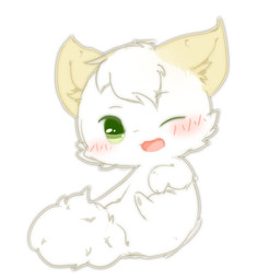 ambiguous_gender blush chibi fur green_eyes kemono open_mouth open_smile pink_tongue semi-anthro smile solo tongue white_body white_fur yellow_ears young deaic mammal 1:1 2017