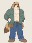 anthro bottomwear brown_body brown_fur clothing fur kemono male navel pants shirt simple_background solo topwear jacklantern_11 canid canine mammal raccoon_dog tanuki 2020 3:4