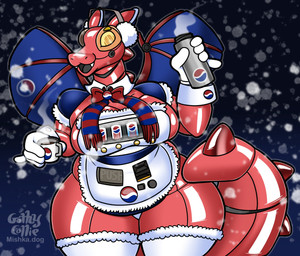 anthro apron beverage beverage_can big_breasts big_tail breasts clothing container cup female holding_container holding_cup holding_mug holding_object legwear looking_at_viewer machine mug open_mouth overweight overweight_anthro overweight_female red_body scarf smile smiling_at_viewer snow snowing soda solo steam tail thigh_highs translucent translucent_body vending_machine wings gothycollie mythology pepsi valerie_(gothycollie) dragon hybrid mythological_creature mythological_scalie robot scalie 2025 digital_drawing_(artwork) digital_media_(artwork) english_description hi_res