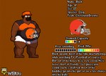 anthro belly big_belly bottomwear brown_body buck_(wbu) bulge canid canine canis character_name cleveland_browns clothed clothing digital_media_(artwork) domestic_dog english_text football_helmet hat headgear headwear logo male mammal model_sheet moobs nfl overweight overweight_anthro overweight_male pixel_(artwork) shorts simple_background solo sport text topwear wbu