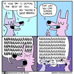 1:1 aaaaaaaaaaa ac_stuart advice alternating_focus ambiguous_gender asking asking_another asking_for_status awoo_(ac_stuart) base_two_layout blue_background canid canine canis comic dialogue duo english_text eyebrows eyes_closed fangs feral four_frame_grid four_frame_image fur gesture grid_layout kevin_(ac_stuart) male_(lore) mammal noob_the_loser open_mouth pink_body pink_fur pink_wolf_(ac_stuart) purple_background question regular_grid_layout screaming simple_background sparkles speech_bubble talking_to_another teeth text two_row_layout url wolf yes-no_question