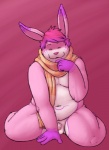 anthro balls eyes_closed flaccid genitals male nude overweight overweight_anthro overweight_male penis scarf solo kronexfire ryanbunny lagomorph leporid mammal rabbit pink_theme