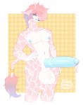 accessory anthro balls big_balls big_penis blue_nipples blue_penis bodily_fluids ear_piercing erection fur furgonomics genital_fluids genitals hair huge_balls huge_penis hyper hyper_balls hyper_genitalia hyper_penis leaking_precum male nipples penis piercing pink_body pink_fur pink_hair precum solo tail tail_accessory figgdraws zane_ekon giraffe giraffid mammal hi_res