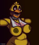 anthro areola beak belly bib big_breasts breasts exposed_breasts feather_tuft feathers female half-closed_eyes machine mostly_nude narrowed_eyes nipples open_mouth purple_eyes simple_background slightly_chubby slightly_chubby_female solo spread_arms teeth toothed_beak tuft yellow_areola yellow_body yellow_nipples vaalgarth five_nights_at_freddy's five_nights_at_freddy's_2 scottgames withered_chica_(fnaf) animatronic avian bird chicken galliform gallus_(genus) humanoid phasianid robot 2022 absurd_res hi_res shaded