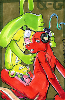 69_position animal_genitalia anthro balls big_feet border duo electronics erection feet genitals green_background green_body green_border green_scales headphones huge_feet humanoid_genitalia humanoid_penis interspecies male male/male male_penetrated male_penetrating male_penetrating_male nude oral penetration penis red_body red_scales scales sex sheath shota simple_background tail young young_anthro greenmonkey dj_mixer_(character) greenmonkey_(character) dinosaur haplorhine mammal monkey prehistoric_species primate reptile scalie theropod tyrannosaurid tyrannosauroid tyrannosaurus tyrannosaurus_rex 2004