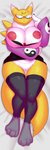 2018 3_fingers absurd_res adjusting_glasses angry anthro areola arm_under_breasts armband bandai_namco big_breasts black_sclera blush bottomwear bra breasts canid canine clothed clothing clothing_lift cross-popping_vein dakimakura dakimakura_design digimon digimon_(species) eyewear fan_character female fingers fur genitals glasses green_eyes hand_on_glasses hi_res huge_breasts juzztie legwear looking_at_viewer lying mammal mane nipples on_back open_clothing open_mouth open_shirt open_topwear professor_rena pussy renamon shirt skirt skirt_lift solo stockings thigh_highs topwear underwear white_body white_fur yellow_body yellow_fur
