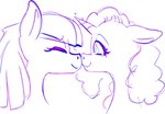 duo eyelashes eyes_closed feral hair horn looking_at_another smile raljoy mythology dana_(raljoy) petra_(raljoy) equid equine horse mammal mythological_creature mythological_equine pony unicorn monochrome sketch