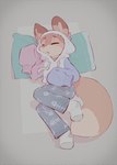 anthro clothing footwear hoodie male oversized_clothing oversized_hoodie oversized_sleeves oversized_topwear pajamas pillow sleeping socks solo topwear skidoo domestic_cat felid feline felis mammal digital_media_(artwork) hi_res