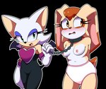 anthro areola chain chain_leash clothed clothing collar colored_edge_panties embarrassed female granny_panties group humiliation leash navel nipples panties panties_only topless underwear underwear_only white_clothing white_panties white_underwear euf-dreamer sega sonic_the_hedgehog_(series) rouge_the_bat vanilla_the_rabbit bat lagomorph leporid mammal rabbit hi_res