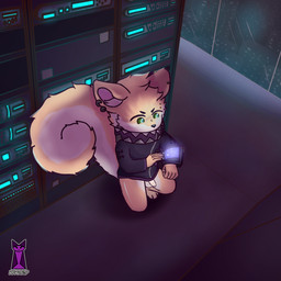 anthro city city_background clothing crouching fur genitals green_eyes jacket male navel nude penis piercing servers slightly_chubby small_penis solo squirrel_tail topwear white_body white_fur window window_light yellow_body yellow_fur young rfrostp byte_(bytethesquirrel) mammal rodent sciurid tree_squirrel 1:1 hi_res