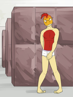 angry anthro barefoot biped briefs clothed clothing covering covering_crotch covering_self embarrassed embarrassing_nudity feet hair humanoid_feet humiliation locker locker_room male monotone_briefs monotone_clothing monotone_underwear plantigrade pokemorph red_hair solo tighty_whities topless topless_anthro topless_male underwear underwear_only waistband_stripe white_briefs white_clothing white_underwear fuze nintendo pokemon generation_5_pokemon pokemon_(species) scraggy 3:4 hi_res