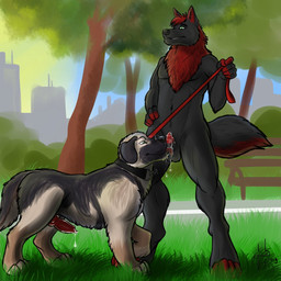 2013 animal_genitalia anthro anthro_on_feral balls bestiality black_fur canine canine_penis cum dog erection feral fur gay grass green_eyes hair hufnaar interspecies knot leash licking male mammal murderwolf nude oral oral_sex outside paws penis precum rufus5 sex sheath sky smile tongue tree
Rating: Explicit
Score: 21
User: ZepiWolf
Date: January 06, 2014