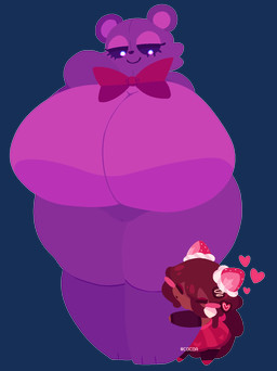 anthro armwear big_breasts biped bottomwear bow_tie breasts closed_smile clothed clothing duo eyelashes eyes_closed featureless_breasts feet female front_view genitals hair half-closed_eyes heart_symbol hug huge_breasts huge_thighs hyper hyper_breasts larger_female legwear looking_at_another looking_down monotone_body mouth_closed narrowed_eyes nude nude_female plushie purple_body round_ears simple_background size_difference skirt smaller_female smile text thick_thighs transparent_background vulva cocoaberry lovedoll_toy_factory teddibear_(gremlingrounded) animate_inanimate bear humanoid living_plushie mammal 2026 alpha_channel artist_name digital_drawing_(artwork) digital_media_(artwork) hi_res lineless