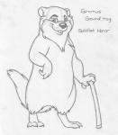 anthro biped buckteeth cane digitigrade featureless_crotch front_view looking_at_viewer male nude semi-anthro smile smirk solo standing teeth text mizzyam gimmus_ground_hog ground_squirrel groundhog mammal marmot rodent sciurid absurd_res english_text graphite_(artwork) greyscale hi_res monochrome traditional_media_(artwork)