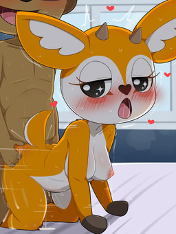all_fours ambiguous_penetration anthro areola biped breasts duo eyelashes female female_penetrated looking_pleasured male male/female male_penetrating nipples penetration penile penile_penetration pupils sex 0227 aggretsuko sanrio chief_komiya tsunoda_(aggretsuko) deer mammal 3:4 hi_res