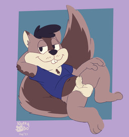anthro balls bedroom_eyes black_hair blue_clothing blue_shirt blue_topwear bottomless bottomless_male brown_body brown_fur buckteeth clothed clothing erection foreskin fur genitals hair hand_behind_head hand_on_leg hand_on_thigh humanoid_genitalia humanoid_penis long_foreskin looking_at_viewer lying male narrowed_eyes navel penis seductive shirt shirt_only simple_background smile solo spread_legs spreading teeth text toony topwear topwear_only unretracted_foreskin nutty_bo mammal rodent sciurid tree_squirrel 2023 artist_name dated digital_drawing_(artwork) digital_media_(artwork) hi_res