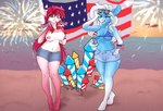 4th_of_july anthro bottomwear bra cherry cherry_pop clothing duo equid equine evening eyewear female flag food fruit gesture glasses happy heavenless hi_res holidays icy icy_heart mammal plant salute shorts topwear underwear
