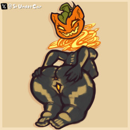 anus big_butt breasts butt eyelashes floating_head food fruit genitals headless jack-o'-lantern kneeling leaf leaf_hair nipple_outline orange_ears plant plant_hair pseudo_hair pumpkin rear_view sharp_teeth skeleton_costume spread_anus spread_butt spread_vulva spreading stem teeth teeth_showing vulva srundercar epic_games fortnite spice_(fortnite) domestic_cat felid feline felis mammal 1:1 absurd_res hi_res