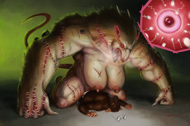 anthro big_breasts bodily_fluids breast_scar breasts breath brown_body brown_fur cowgirl_position cum cum_in_vagina cum_inside duo eyewear female from_front_position fur genital_fluids glasses glasses_off huge_breasts impregnation male male/female muscular muscular_female on_bottom on_top ovum ovum_with_heart penetration questionable_consent red_eyes scar sex sperm_cell surgical_suture teratophilia vaginal vaginal_penetration rayoutofspace warhammer_(franchise) graham_aldridge_(manwho) humanoid mammal monster monstrous_humanoid murid murine rat rat_ogre rodent skaven absurd_res hi_res