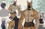 abs anthro anthro_focus biped black_body black_fur brown_body brown_fur bulge collar duo female female_human fur group heart_symbol larger_anthro larger_male leash leashed_collar male male_anthro male_focus multicolored_body multicolored_fur muscular muscular_anthro muscular_male pecs size_difference smaller_female smaller_human tan_body tan_fur k0bit0wani canid canine canis domestic_dog german_shepherd herding_dog human mammal pastoral_dog 14:9 2024 absurd_res digital_media_(artwork) hi_res