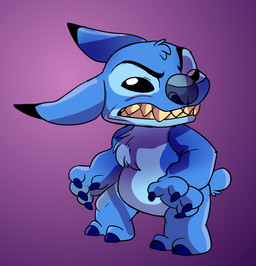 2_toes 4_fingers ambiguous_gender angry bared_teeth black_eyes blue_body blue_claws blue_finger_claws blue_fur blue_nose chest_tuft claws ear_markings feet finger_claws fingers fur head_tuft purple_background semi-anthro simple_background small_tail solo standing tail teeth toes tuft patchydragon disney lilo_and_stitch stitch_(lilo_and_stitch) alien experiment_(lilo_and_stitch) 2025 digital_drawing_(artwork) digital_media_(artwork) hi_res male_(lore)
