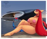 anthro areola big_breasts breasts female hair huge_breasts nipple_dip nipples pink_areola pink_eyes pink_nipples red_hair seaside solo thick_thighs vehicle watercraft yacht presialexander nintendo pokemon mila_(president_alexander) pres._alexander generation_3_pokemon human mammal marine milotic pokemon_(species) hi_res