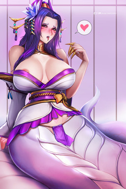 apode areola big_breasts blush breasts female legless looking_at_viewer serpentine solo split_form wide_hips badcompzero league_of_legends riot_games tencent cassiopeia_(lol) draconcopode humanoid lamia reptile scalie snake 2:3 hi_res