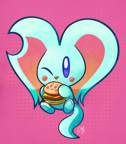 abstract_background ambiguous_gender anthro barefoot big_ears blue_body blue_ears blue_eyes blue_fur blue_tail bread burger cheese dairy_products feet food fruit fur happy holding_burger holding_food holding_object huge_ears lettuce long_tail looking_at_viewer meat multicolored_ears multicolored_eyes notched_ear nude one_eye_closed orange_ears pink_background plant raised_arm red_ears red_nose rosy_cheeks simple_background smile solo tail tomato toony vegetable white_eyes duckydeathly kirby_(series) kirby_and_the_forgotten_land nintendo elfilin chinchilla chinchillid mammal rodent 2022 full-length_portrait portrait