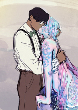 breasts clothed clothing duo edwardian edwardian_clothing eyewear female fin glasses hair historical_european_clothing hug interspecies iridescent iridescent_body iridescent_hair iridescent_scales kiss_on_lips kissing male male/female nude partially_submerged scales split_form starfleetrambo siren_and_scientist edward_(starfleetrambo) oskar_(starfleetrambo) aquatic human humanoid_merfolk mammal merfolk oarfish_merfolk siren digital_media_(artwork) hi_res sketch trans_(lore) trans_man_(lore)