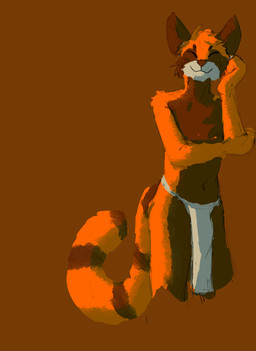 anthro bottomwear clothing eyes_closed loincloth male mostly_nude smile smiling_at_viewer solo standing lwmoon ailurid mammal red_panda sketch