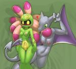 2014 aerodactyl anthro anthrofied areola big_breasts bite blush breasts cradily curvy_figure duo echinoderm elpatrixf female fossil_pokemon generation_1_pokemon generation_3_pokemon genitals green_eyes hi_res hourglass_figure marine membrane_(anatomy) membranous_wings navel nintendo nipples non-mammal_breasts nude pokemon pokemon_(species) pokemorph pussy question_mark small_waist standing tentacles thigh_gap wings
