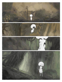 biped black_body clothing detailed_background empty_eyes female female_humanoid mouthless not_furry solo torn_clothing white_body white_eyes darkdog hollow_knight:_silksong hollow_knight_(franchise) team_cherry lace_(hollow_knight:_silksong) humanoid 2025 absurd_res comic digital_drawing_(artwork) digital_media_(artwork) hi_res