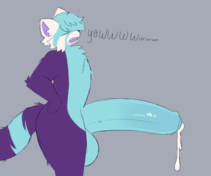 anthro big_penis blue_body blue_fur bodily_fluids cum fur genital_fluids genitals huge_penis humanoid_genitalia humanoid_penis hyper hyper_genitalia hyper_penis leaking_cum male nude open_mouth penis solo yawn fishing_iphone_picture owen_(fishing_iphone_picture) ailurid mammal red_panda hi_res
