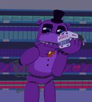 ambiguous_gender anthro blue_eyes bread bread_loaf clothing fingers food hat headgear headwear machine purple_body solo supermarket teeth gglloooopp five_nights_at_freddy's freddy_fazbear's_pizzeria_simulator scottgames wonder_bread mr._hippo_(fnaf) animatronic common_hippopotamus hippopotamid mammal robot 2021 digital_media_(artwork)