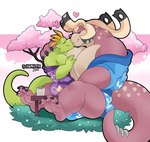 anthro asian_clothing beverage cherry_blossom clothing duo east_asian_clothing flower green_body heart_symbol japanese_clothing kimono kissing male male/male muscular muscular_anthro muscular_male pecs plant prunus_(flower) tea schwarzfox final_fantasy square_enix ahnik_(character) arma_(armabehemoth) behemoth_(final_fantasy) lizard reptile scalie hi_res