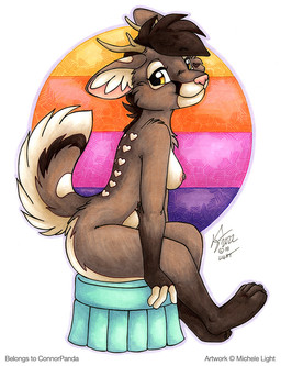 anthro antlers areola breasts brown_body brown_fur brown_hair eyelashes feet female fur hair hindpaw horn humanoid_hands inner_ear_fluff looking_at_viewer nipple_piercing nipples paws piercing pink_areola pink_inner_ear pink_nipples pink_nose side_view sitting smile snout solo tail tan_antlers tuft white_inner_ear_fluff yellow_eyes michele_light canid canine canis deer hybrid mammal wolf 2023 marker_(artwork) pen_(artwork) shaded traditional_media_(artwork)